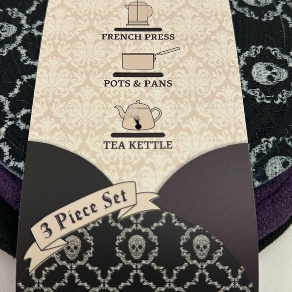 3pc BKLYN Steel Co. Round Woven Trivet Set- Purple Skulls -8” In Diameter - Picture 3 of 7